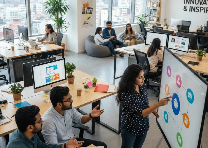 Creative marketing agency team at work