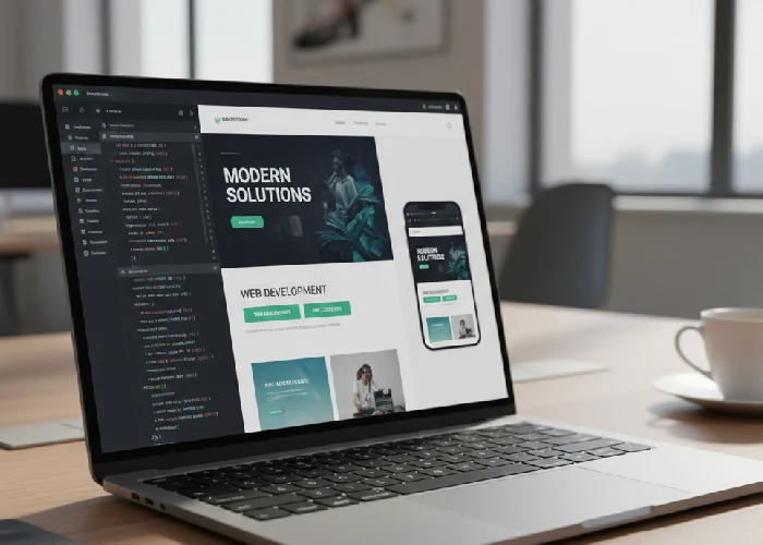 A laptop screen displaying a high-quality web build and website & app development project.