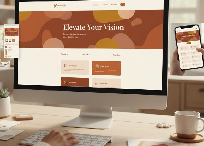 Cohesive branding website design kit with warm colors.