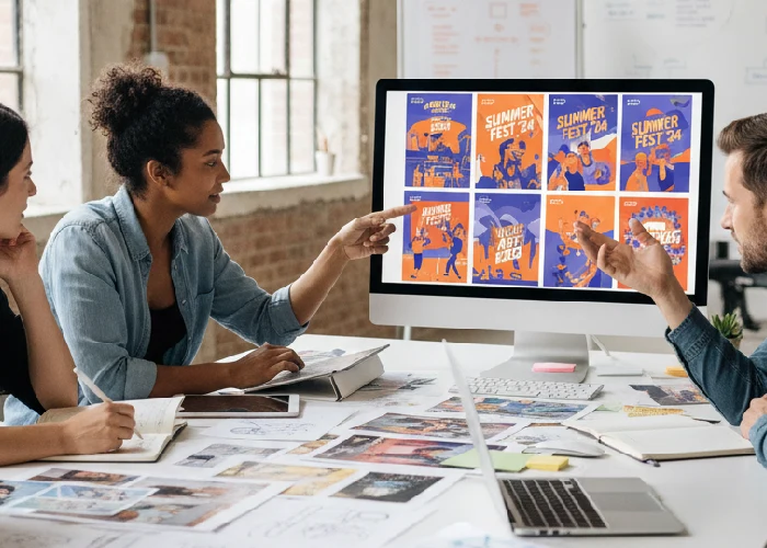 A design agency creating marketing graphic design and design marketing assets for a social media campaign.