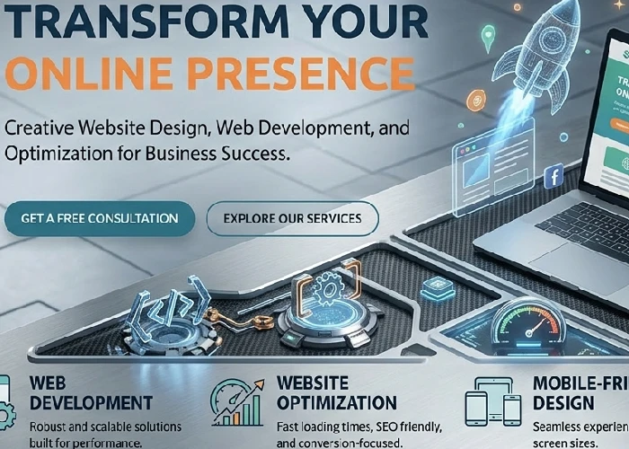 creative website design with web development, website optimization, and mobile-friendly professional website for business