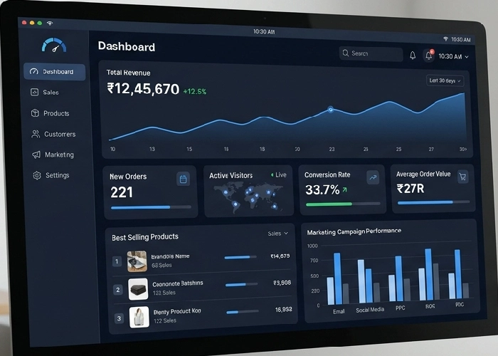 Professional digital solutions dashboard for an online e-commerce website.