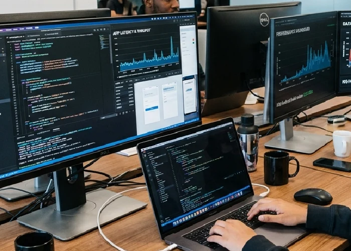 Developers working on high-performance app development and coding.