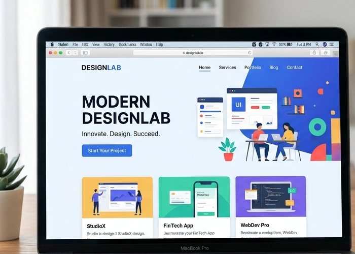 A mobile-friendly ui design website displayed on a smartphone and laptop.