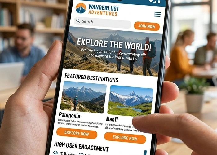 User interacting with a fast-loading mobile travel application.